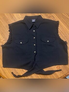 Choice Apparel Black Sleeveless Button Tie Front Shirt Bike Week Logo 100%Cotton